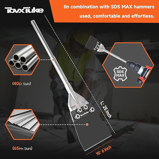 TovxTuke SDS Max Floor Scraper, Thinset Removal Chisel Bits Scaling Chisel Tool for Rotary Hammer Drill, Steel Shovel Bits for Removing Vinyl Flooring VCT Tiles Linoleum Concrete Mortar