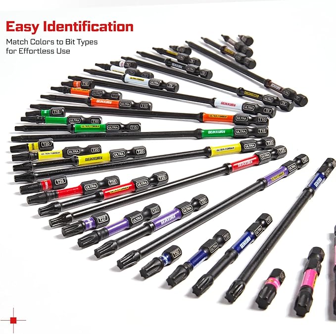 Impact Torx Screwdriver Bits Set, 52Pcs Magnetic(T7-T40) S2 Steel 1??2??3??6??Long Extension Multi Star Driver Bits and 1Pc Bit Holder with Color Coded Base