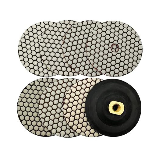 SHDIATOOL 5 Inch Dry Diamond Polishing Pads Set of 7 Pieces Plus a Rubber Backer for Granite Marble Quartz