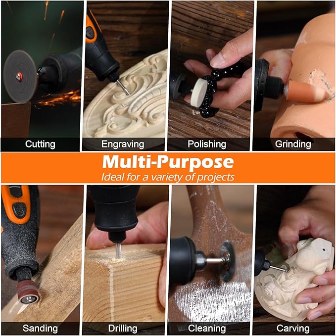 HARDELL 12V Cordless Rotary Tool Kit, 5-Speed (8000-35000 RPM), 2AH Battery Power Rotary Tools 80pc Accessories for Sanding, Polishing, Carving, Cutting, Drilling, DIY Crafting (Black&Orange)