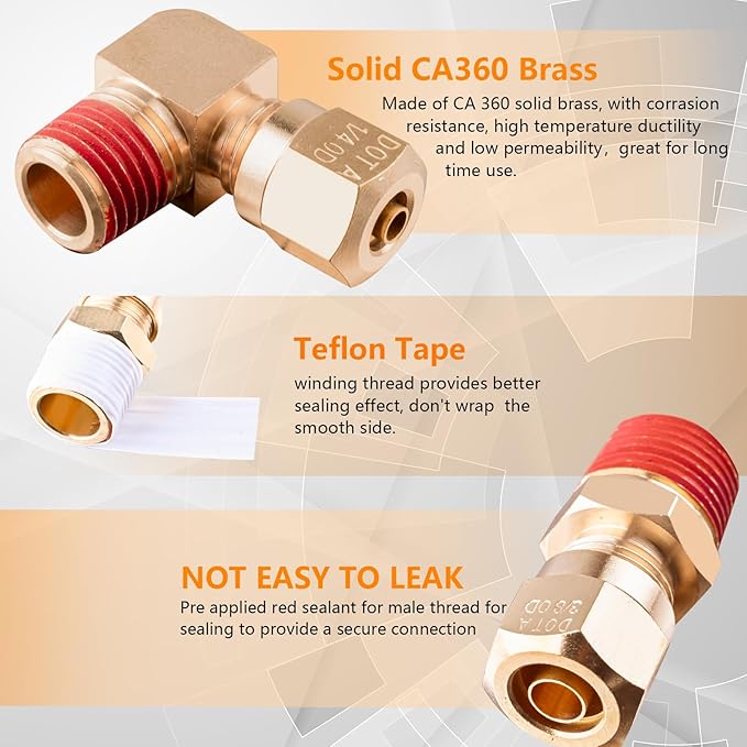 85Pcs DOT Air Brake Line Fittings,1/4" 1/8" 3/8" 1/2" Brass DOT Compression Air Nylon Tubing Fittings Assortment Repair Kit for Truck or Industrial Air System