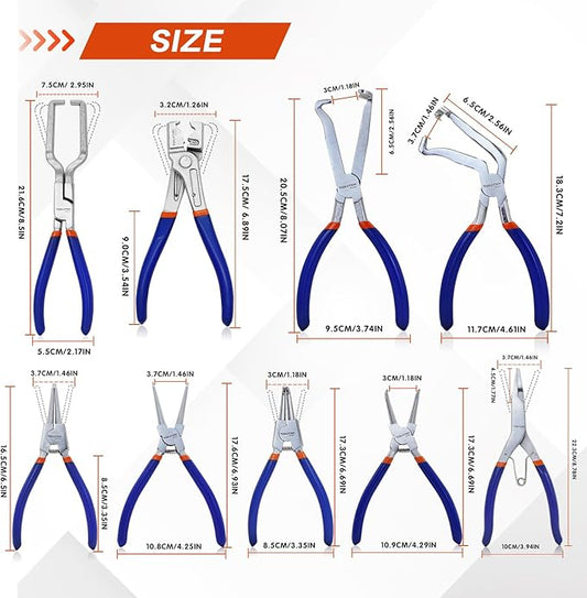 9-Piece Hose Clamp, Hose Clamp, Fuel Line, Electrical Disconnect & Snap Ring Pliers Kit with Internal/External Circlip Pliers, C Clip Lock Ring Tools, Ergonomic Non-Slip Handles