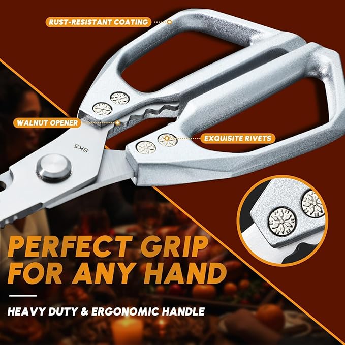 HUUSK Kitchen Shears Set Upgraded - Stainless Steel Kitchen Scissors, Sharp Meat Scissors, Heavy Duty Poultry Shear, Japanese Cooking Scissor for Food, Dishwasher Safe, Christmas Gifts for Men Women