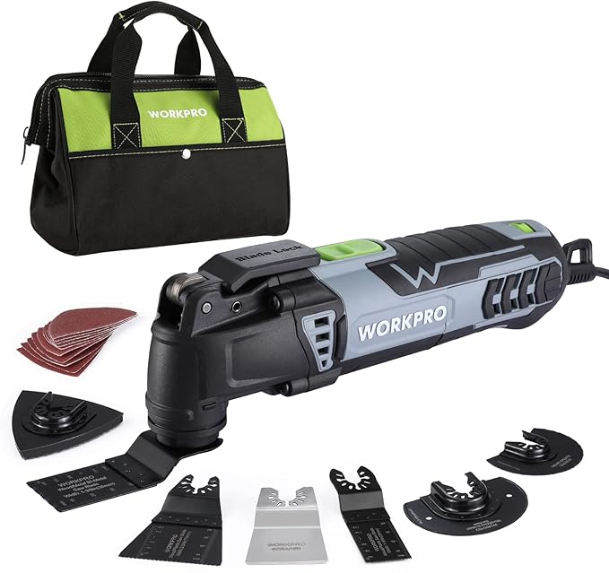 WORKPRO Oscillating Multi-Tool Kit for Christmas, 3.0 Amp Corded Quick-Lock Replaceable Oscillating Saw with 7 Variable Speed, 3째 Oscillation Angle, 17pcs Saw Accessories, and Carrying Bag