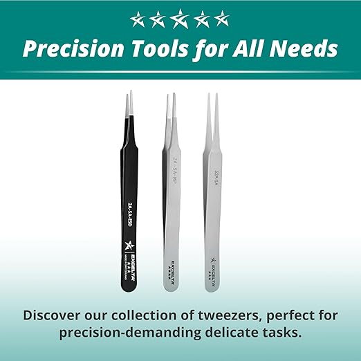 Excelta 52A-SA Straight Tapered Flat Tipped Tweezer, 4.75 Inch, Anti-Magnetic Neverust Stainless Steel, Conductive Surface, Straight Tip, Precision Handling for Labels and SMD Components, Professional
