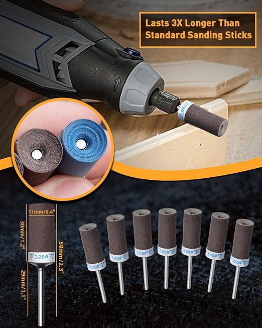20Pcs 320 Grit Sanding Drums Sandpaper Sticks Set for Dremel Rotary Tool with 1/8" Shank, Rotary Tool Accessories Suitable for Metal Rust Removal/Jade Polishing/Stone Grinding (320 Grit)