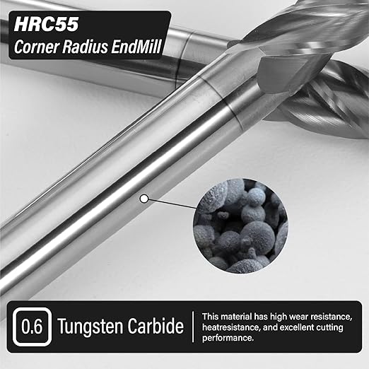 1/4" Carbide Corner Radius End Mills - 0.03" Corner Radius, AlTiN Coated, 4 Flute Endmill for Milling Alloy Steel, Cast Iron, Copper