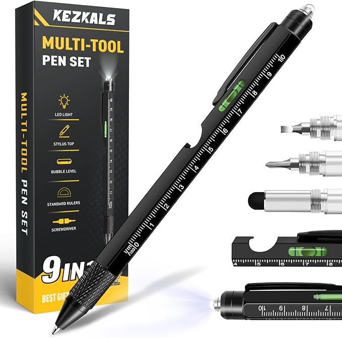 KEZKALS Mens Stocking Stuffers for Teens Adults, 9 in 1 Multitool Pen Gifts for Men, Stocking Stuffers for Men, White Elephant Christmas Gifts for Adults, Mens Gifts for Dad Him Boyfriend Cool Gadgets