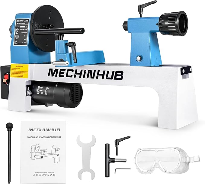 8" x 12" Mini Benchtop Wood Lathe and 4 Inch 4 - Jaw Wood Lathe Chuck Set