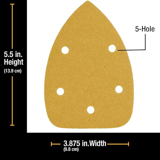 Dura-Gold Premium Mouse Detail Sander Sandpaper Sanding Sheets - 60 Grit (Box of 24) - 5 Hole Pattern Hook & Loop Triangle Mouse Discs - Woodworking Wood, Furniture Crafting, Sand Automotive Paint