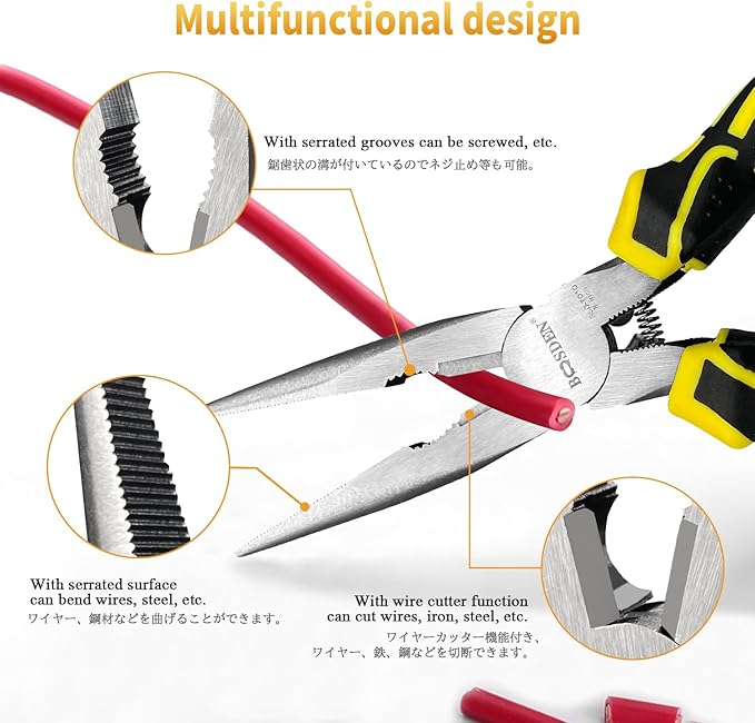 BOOSDEN짰 8 inch Needle Nose Pliers with Side Cutters, Precision Long Nose Pliers with Wire Cutters, Professional Needle Nose Spring Loaded Pliers, Used for Cutting Clamping Pinching Jewelry Making