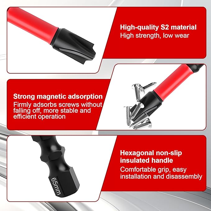 10PCS FPH2 Impact Screwdriver Bit Set, Length 65mm & 110mm, 1/4 Inch Hex Shank, Cross Slot Screw Driver Drill Bits Used Electricians