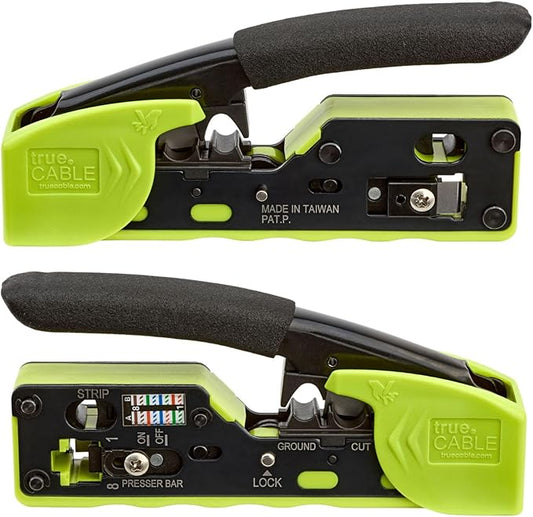 trueCABLE Crimp Tool for Pass Through RJ45 - All-in-One Ethernet Crimper, Cutter, Stripper - Works with Cat5e, Cat6, Cat6A Shielded and Unshielded Connectors