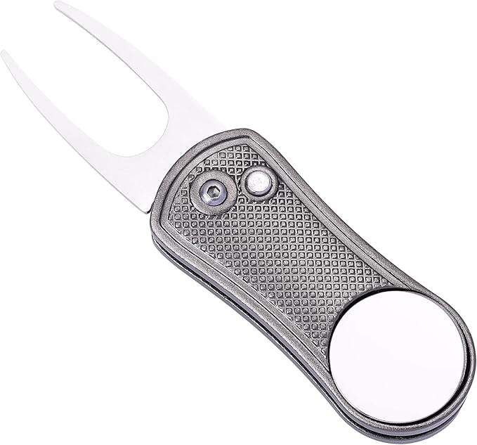 Mile High Life Golf Divot Repair Tool, All Metal Foldable Divot Tool with Pop-up Button & Magnetic Ball Marker