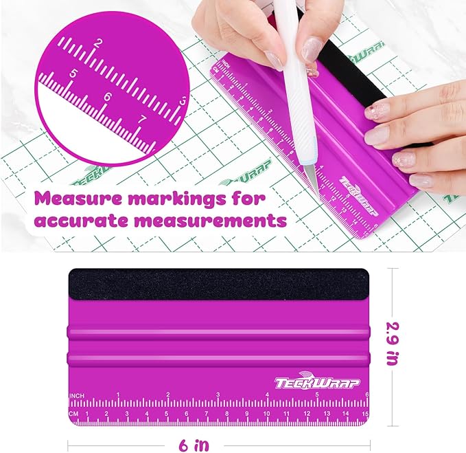 TECKWRAP 2 PCS Professional Plastic Squeegee Tool for Vinyl Decals, Inkjet Vinyl Sticker Paper, and Wallpaper - 6"x2.9", Scratch-Free Application (Pitaya)
