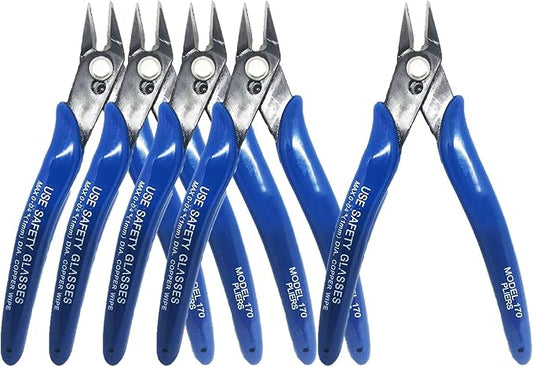 Flush Wire Cutter, 5PACK Blue Diagonal Cutting Pliers Side Cutter Nippers Micro Wire Cutter Wire Clippers Wire Snips (5inch size)