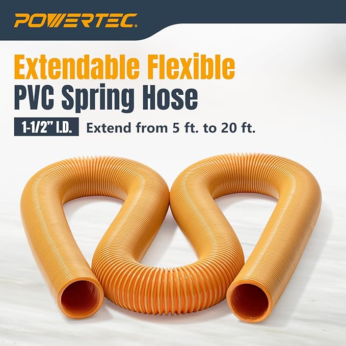 POWERTEC Power Tool Hose Kit with 20??Vacuum Hose, 4 Quick Change Adapters & Threaded Coupler ??Dust Collector Hose Kit for Connecting Table Saw, Power Tools to Shop Vacuums and Dust Collection System