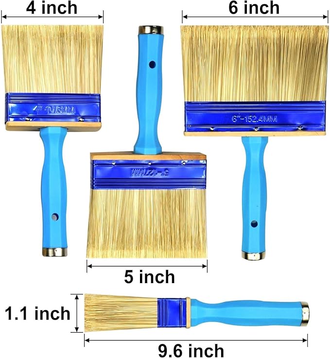 Deck Stain Brush, 3 Pack Thick Paint Brushes (4", 5", 6") for Faster Coverage, Compatible with Most Extension Poles, Stain Brushes for Wood, Deck, Walls, Fence and House