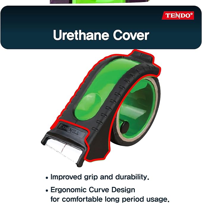 Heavy Duty Shipping Tape Dispenser: TENDO째 Essential Line ??Reusable, Replaceable, Eco-Friendly 2?쇺?Master Piece Dispenser with Patented 10째 Sloped Chromium Blades - P-1200 (3th Gen.)_Green