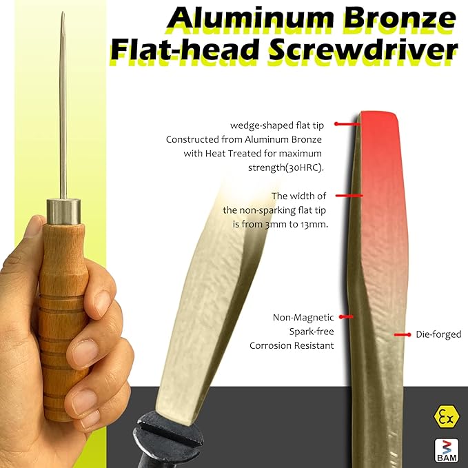 WEDO Slotted Screwdriver, Precision Screwdriver with Wooden Handle,Non-Sparking Flat Head Screwdriver,Tip Size 3mm,Length 150mm,Aluminum Bronze,DIN Standard,BAM Certification