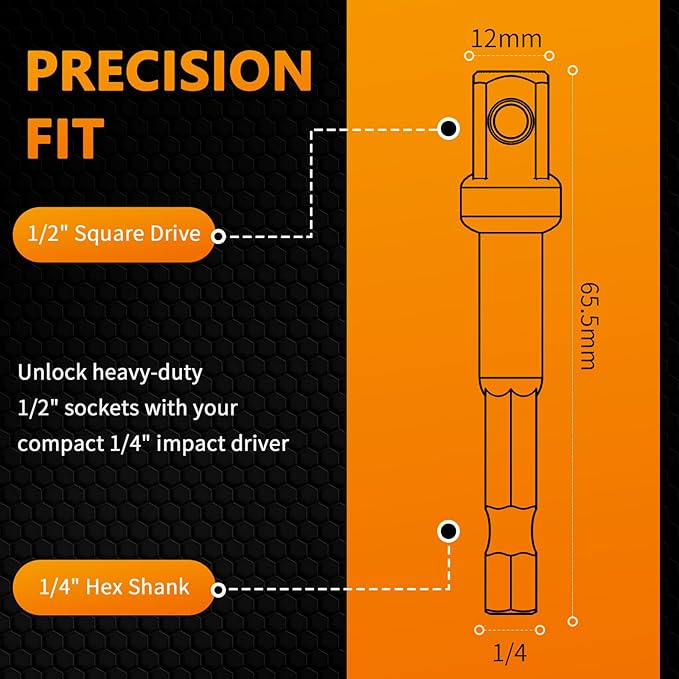 Mellbree 1/2 Impact Socket Adapter, 4 Pack 1/4 to 1/2 Inch Drill Socket Adapter for Impact Driver/Wrench, Automotive DIY, Extension Socket Bits, Handle Nut Driver and Drills