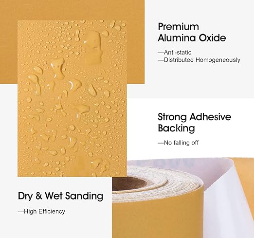 S SATC 800 Grit PSA Longboard Sandpaper 20 Yard Long Continuous Roll, 2-3/4" Wide Self Adhesive Stickyback Sanding Sheets for Automotive, Hand Sanding Blocks,Woodworking, Metal, Plastic