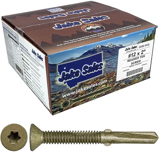 Jake Sales #12x2 Reamer Tek Torx/Star Head Self-Drilling Wood to Metal Screws - for Flatbeds, Trailers or Fastening Wood to Steel -T-30 Torx Screw Head (Full Box 2000 Screw Count)
