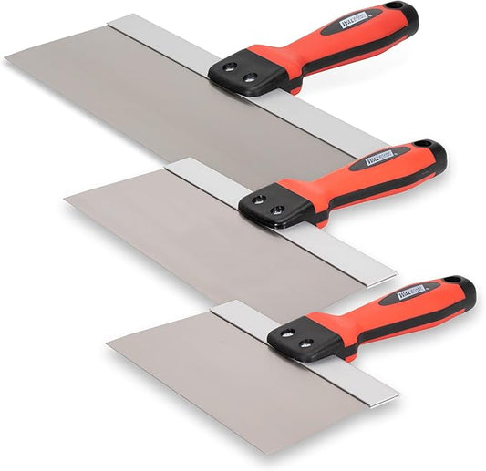 WAL-BOARD TOOLS 3 Peice Stainless Drywall Taping Knife Set, 8-12 Inch Finishing Tools, Made in the USA DTKTP1