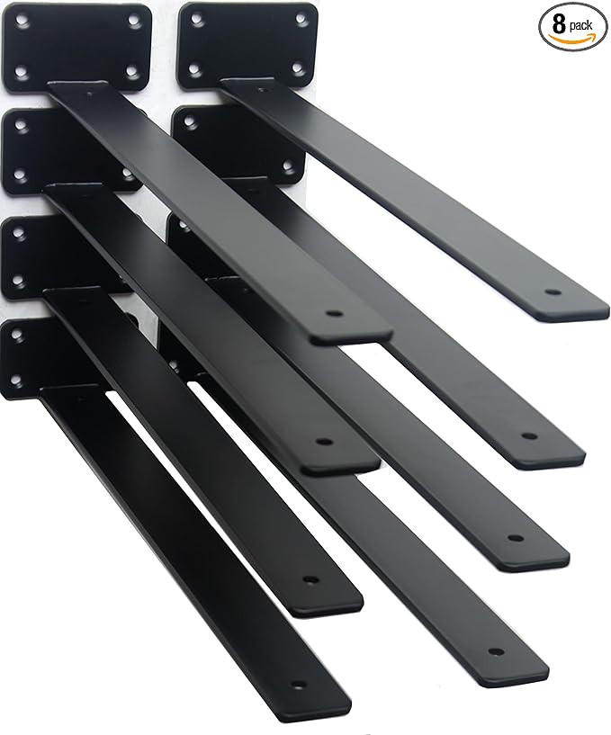 8 Pack - 18 inch Black Hidden L Shelf Bracket (1/5 Inch Thicked) Iron Floating Shelf Brackets Rustic Industrial Metal Brackets for Shelf Support