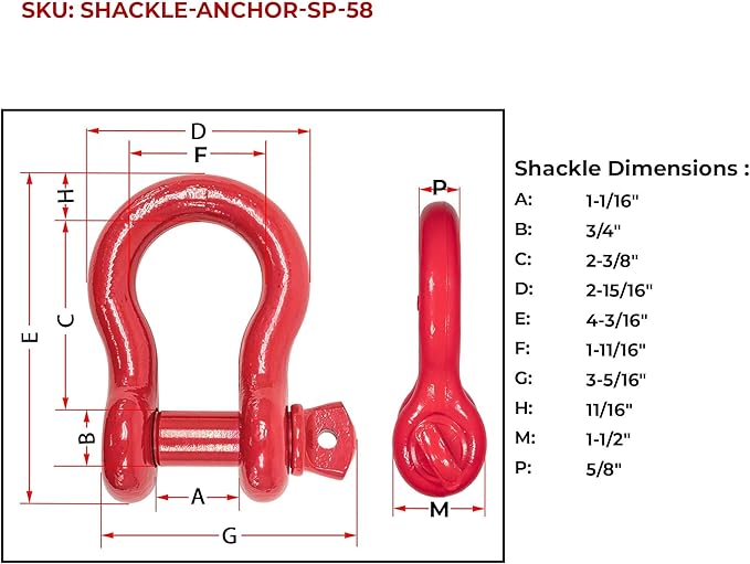Mytee Products 5/8" Anchor Shackle Forged Carbon Steel w/Alloy Screw Pin WLL 3.25 Tons (6,500 lbs) | Double Rust Protection Heavy Duty D Ring Shackle for Towing, Rigging & Vehicle Recovery