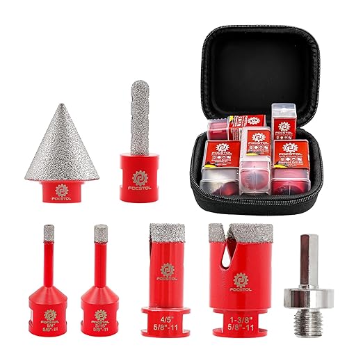 FOCSTOL Diamond Core Drill Bit Set - 7pcs (6/8/20/35mm+10mm Finger Milling Bit+35mm Beveling Chamfer Bit+HEX) Diamond Hole Saw Kit for Porcelain Ceramic Tile Marble Granite