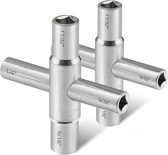 2Pc. 4 Way Sillcock Water Key Set, 1/4", 9/32", 5/16", 11/32", Utility Key Fits Most Sillcock, Stopcock, Water Spigots, Wall-hydrant, Control Cabinet and Valves
