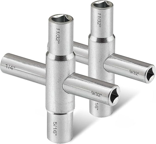 2Pc. 4 Way Sillcock Water Key Set, 1/4", 9/32", 5/16", 11/32", Utility Key Fits Most Sillcock, Stopcock, Water Spigots, Wall-hydrant, Control Cabinet and Valves