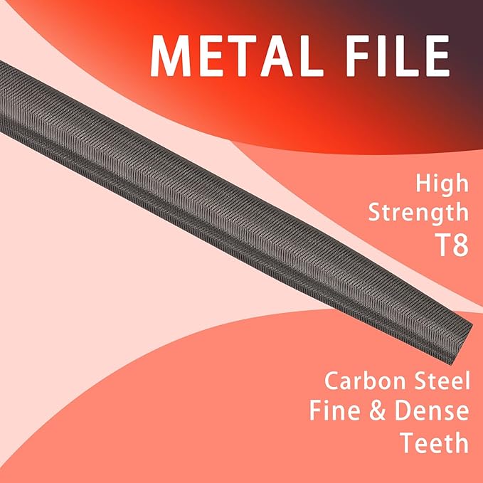 8 Inch Half-Round Hand File with High Carbon Hardened Steel, Ergonomic Grip, Plastic Non-Slip Handle, Ideal for Metal, Wood, Plastic & DIY Projects
