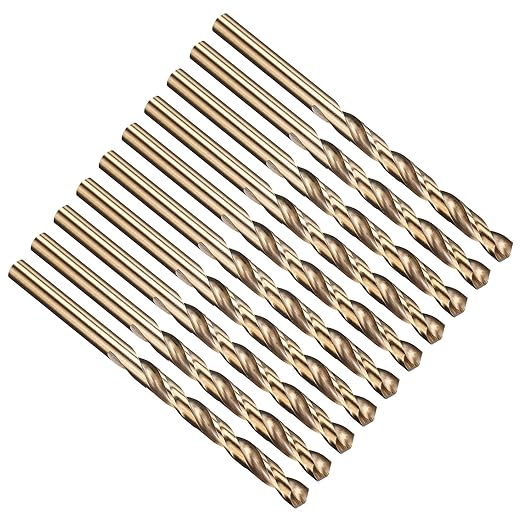 PATIKIL 6.8mm Drill Bit, Jobber Straight Shank M35 Cobalt 5% High-Speed Steel 135째 Gold Finish for Stainless Steel Hard Metal - 10 Pack
