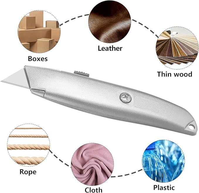 DIYSELF 2Pack Utility Knife Box Cutter Retractable Blade Heavy Duty PVC Pipe Cutter(Silver)