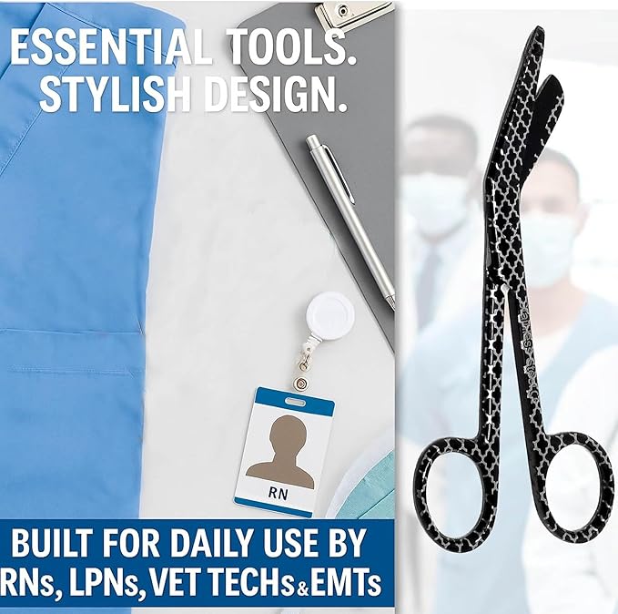 Set of 3 Assorted Pattern Nurse Doctor EMT Lister Bandage Scissors 5.5" (14cm), Stainless Steel, Premium Quality-Ideal Gift (PK13)