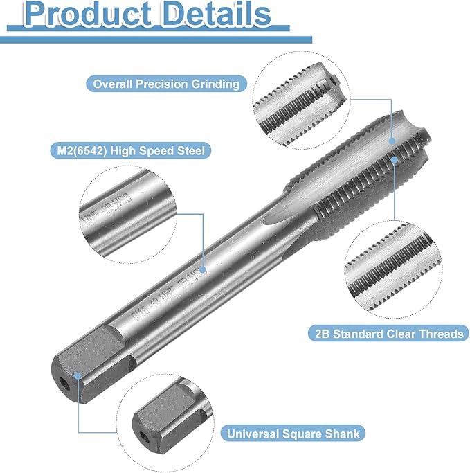 uxcell Hand Bottom Tap 9/16-18 UNF 2B Thread Bottoming Style Threading Taps High Speed Steel HSS6542 Straight Flutes Screw Tapping Tool