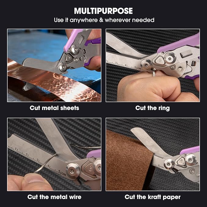 multifunctional tool set includes key tools, card tools, 6-in1 Trauma Shears, scissors with K-sheaths, suitable for outdoor exercise, garden pruning, and daily household use (double purple)