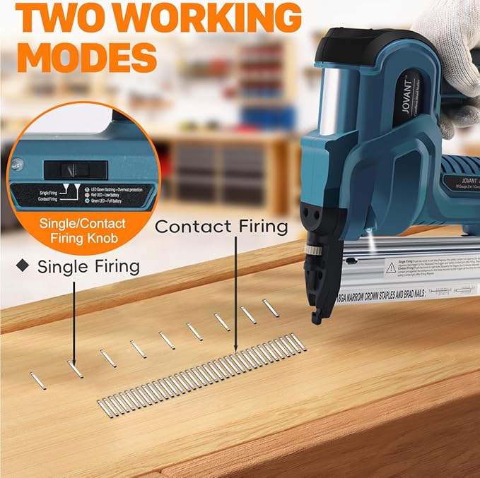 Brad Nailer Electric, 18 Gauge Brad Nail Gun, 2-in-1 Brad Nailer with 800pcs Nails&Staples, Nail Gun with 2횞2.0Ah Batteries, for Woodworking, Home Improvement JOVANT