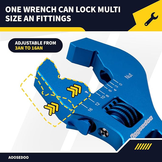 Adjustable AN Fittings Wrench AN Wrench for Hose Fitting Adapters AN Fitting Tool 3AN-16AN Lightweight Aluminum, Blue. With a Double Hose End Fittings Wrench 6AN Socket-AN8 B-nut Blue