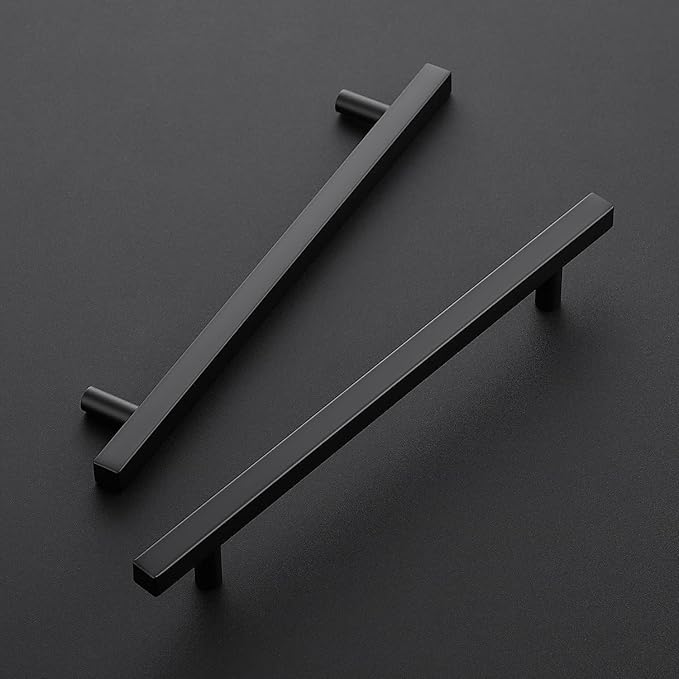 Ravinte Black Cabinet Handles 10 Pack - 7-1/2 Inch Matte Square Pulls, 10 Inch Overall Length - Kitchen Hardware Drawer Pulls