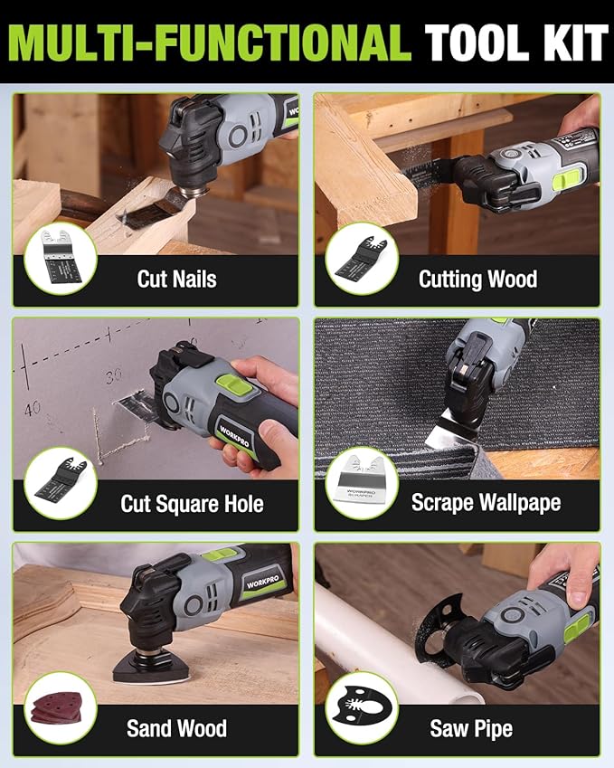 WORKPRO 400W Oscillating Multi-Tool, 6-Speed Corded Power Saw with LED Light, Quick Blade Change, 3.5째 Oscillation Angle, 22 Accessories for Cutting, Sanding, Scraping