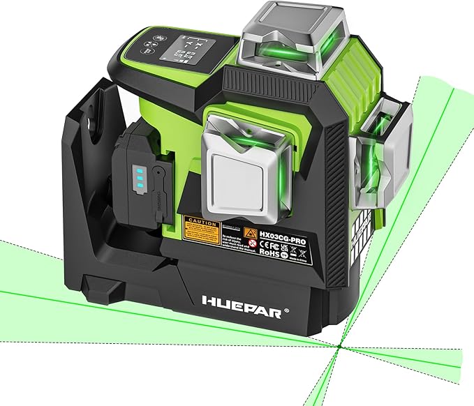 Huepar 360 Laser Level with Electric Pivot Around Point Fine Adjustment and Angle Display Screen, Rechargeable Battery, 1/13-inch High precision Self Leveling Lazer Leveler, Pluse Mode