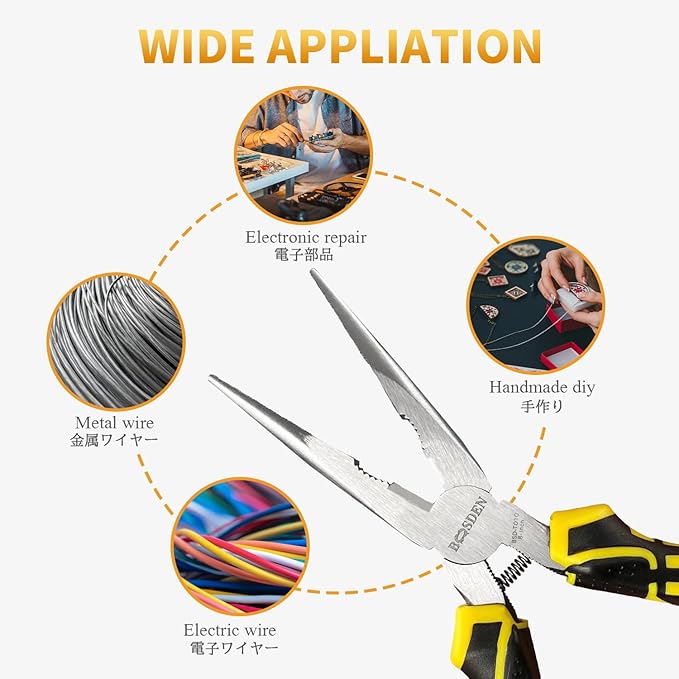 BOOSDEN짰 8 inch Needle Nose Pliers with Side Cutters, Precision Long Nose Pliers with Wire Cutters, Professional Needle Nose Spring Loaded Pliers, Used for Cutting Clamping Pinching Jewelry Making