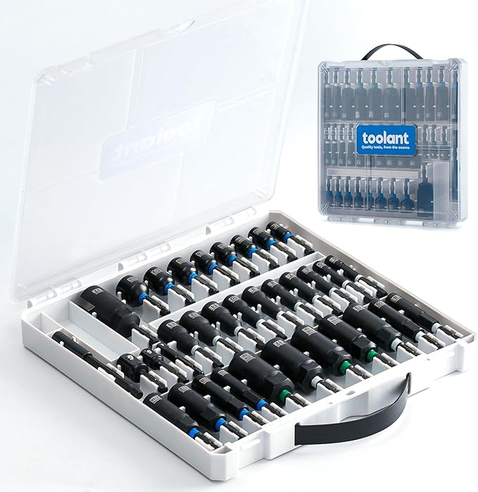 toolant 34 Piece SAE/Metric Nut Driver Set, Impact Driver Bit Set, Deep Nut Driver, Impact Socket Adapters, Wing Nut Driver, Tough Gift Case