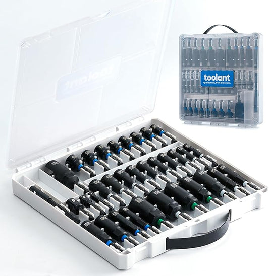 toolant 34 Piece SAE/Metric Nut Driver Set, Impact Driver Bit Set, Deep Nut Driver, Impact Socket Adapters, Wing Nut Driver, Tough Gift Case