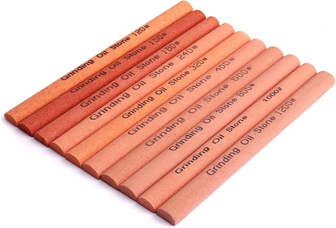 10pcs Sharpening Stone Set-10 Grit Semi Cylindrical Assorted Sizes Whetstone Sharpener Polishing Honing Stone Kit 80# 120# 180# 240# 320# 400# 600# 800# 1000# 1200#(5.91x0.47x0.24inch)