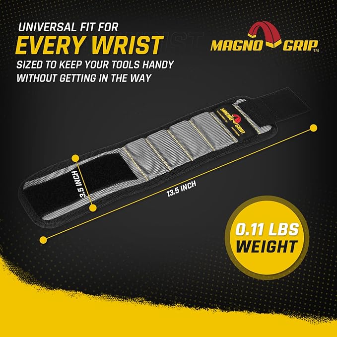MagnoGrip Magnetic Wristband for Holding Screws, Nails, Drill Bits, Super Strong Magnets, Adjustable Strap, Essential Tool for DIYers, Handyman, Mechanics, Construction & Home Improvement - Platinum