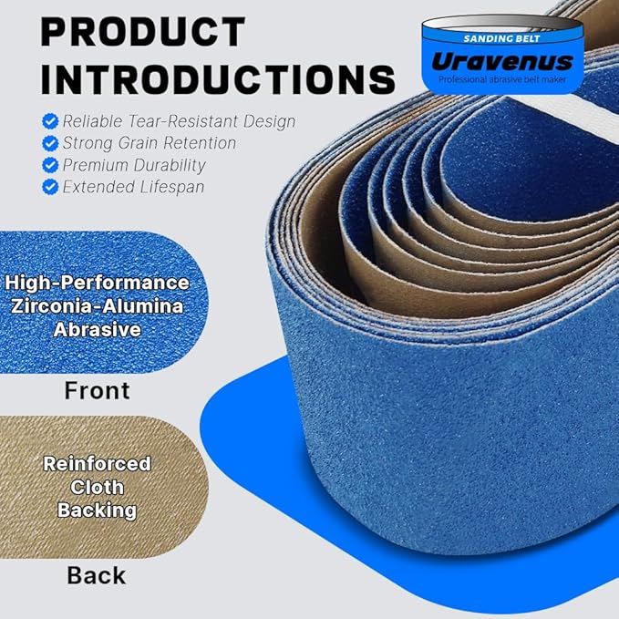 4 x 36 Inch Sanding Belts, 6 Pcs 60 Grit, Zirconia Sanding Belts for Metal Polishing, Woodworking, Surface Smoothing